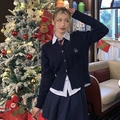 Голубой полосатый комплект: рубашка с V-вырезом и плиссированная юбка, Набор: Темно-синий кардиган с талией + рубашка в сине-белую полоску с талией + темно-синяя плиссированная юбка в клетку + бордовый галстук, Размер: S | Китай.рф