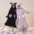 Плюшевый халат Kuromi с капюшоном - LEDIN, черный, Цвет: Coolomi милая крутая ночная рубашка, Размер: XS | Китай.рф