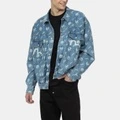 Мужская джинсовая куртка EVISU с отбеленным принтом, синяя, Цвет: Джинсовый синий, Размер: M | Китай.рф