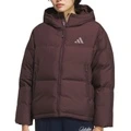 Женский пуховик adidas KC5948 с капюшоном на молнии, однотонный, Цвет: темно-красный, Размер: S | Китай.рф
