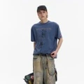 Футболка SPRAYGROUND унисекс с короткими рукавами и логотипом акулы, Цвет: серо-синий, Размер: S | Китай.рф