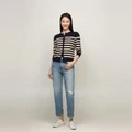 Вязаный свитер Tommy Hilfiger женский в полоску с круглым вырезом, Цвет: Бежево-белый с тёмно-синей полоской 0FA, Размер: XS | Китай.рф