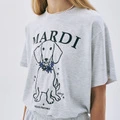 Футболка MARDI MERCREDI SS25 Drop Shoulder Sleeve с принтом, Цвет: воронье перо серое, Размер: F (единый размер) | Китай.рф