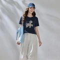 Футболка женская 3COLOUR с принтом, свободного кроя, Цвет: темно-синий, Размер: S | Китай.рф