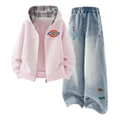 Спортивный костюм Dickies детский, 2 предмета, повседневный, Цвет: Standard K вишнёво-розовый + однотонный джинсовый синий, Размер: 120 | Китай.рф