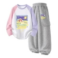Спортивный костюм Dickies на мальчика и девочку, Цвет: Sinoon рисунок светло-фиолетовый + Sinoon рисунок K светло-серый меланж, Размер: 140【рост 135-145 см / вес 28-33 кг】 | Китай.рф