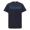 Футболка Alexander McQueen с принтом логотипа, Цвет: темно-синий, Размер: XXS | Китай.рф