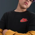 Футболка Nike с логотипом, круглый вырез, короткий рукав, чёрная, детская, Цвет: черный, Размер: S | Китай.рф