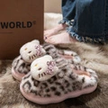Тапочки домашние ECAC Hello Kitty леопард женские с флисом тёплые, Цвет: розовый, Размер: 36-37 | Китай.рф