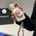 Чехол для телефона MGALL с держателем и ремешком, синеволосая девушка, Цвет: Крупный перфорированный рисунок под кожу-белый+подставка девушка с серыми волосами+розово-белый шнурок XK3135, Применимая модель: iPhone 16 | Китай.рф