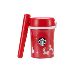 Термоланчбокс Starbucks x Thermos (Рождество, красный), Объем: Изолированный ланч-бокс в стиле рождественского оленя красный | Китай.рф