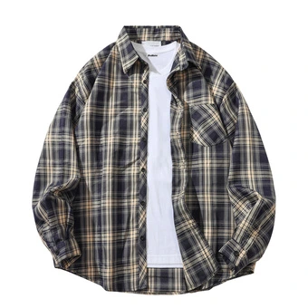 BRUMAIRE: Утепленная клетчатая рубашка oversize в японском стиле | Китай.рф