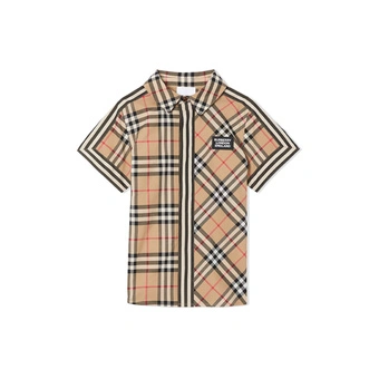 Детская рубашка Burberry с клетчатым ретро-принтом, бежевая | Китай.рф