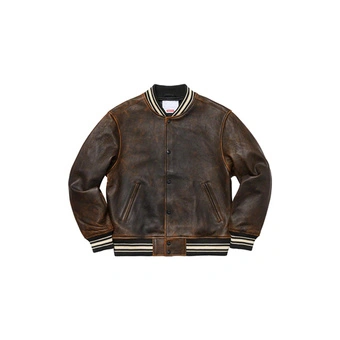 Supreme SS19 Кожаная Бейсбольная Куртка Black | Китай.рф