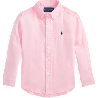 Розовая льняная рубашка Polo Ralph Lauren для девочки | Китай.рф