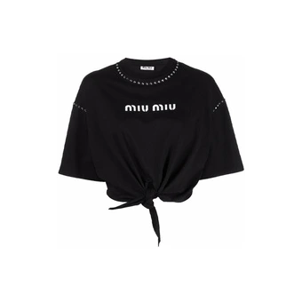 MIU MIU Футболка с принтом SS22, черная, оверсайз | Китай.рф