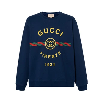 Мужская толстовка GUCCI SS22 с принтом коллекции 1921, синяя | Китай.рф