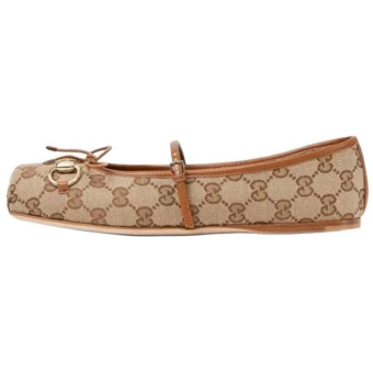 Женские туфли Мэри Джейн Gucci Wmns Horsebit Ballet 'GG Canvas - Beige Dark Brown' | Китай.рф