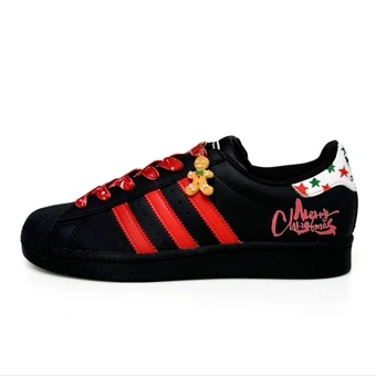 Кроссовки Adidas Originals SUPERSTAR для скейтборда, низкие, черные с красным, унисекс | Китай.рф