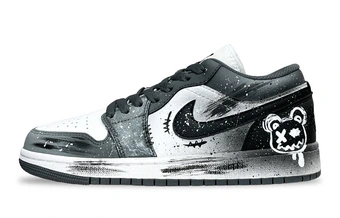 Jordan Air Jordan 1 Phantom Bear Cushioning, Wear Resistant Low top Vintage Basketball Shoes Unisex Black White Gray | Китай.рф