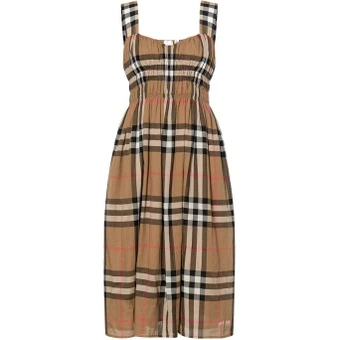 Слип-платье Burberry SS25 в клетку из хлопка без рукавов, женское, коричневое | Китай.рф