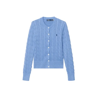 Кофта Ralph Lauren однобортная с логотипом, синяя, женская | Китай.рф
