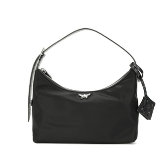 MCM Aren Recycled Nylon Crescent Bag Round Crown Shoulder Bag Small Women's Black | Китай.рф