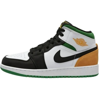 Детские баскетбольные кроссовки Jordan Air Jordan 1 Mid бело-зелено-желтые | Китай.рф