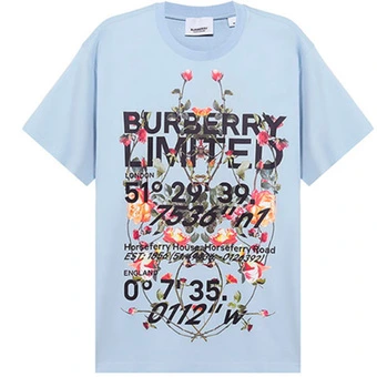 Футболка Burberry с цветочным принтом и надписью унисекс голубая | Китай.рф