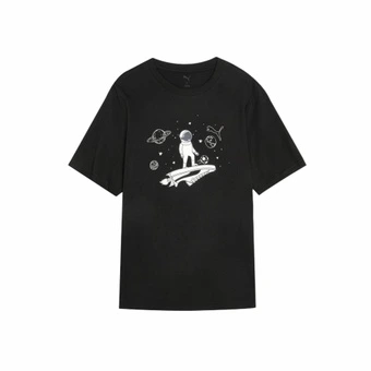 PUMA GRAPHICS Базовая SS25 Модная Простая Свободная Футболка с Круглым Вырезом и Коротким Рукавом Унисекс Черный 01 | Китай.рф