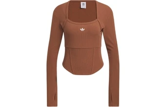 Футболка adidas Originals Corset женская длинная с логотипом коричневая | Китай.рф