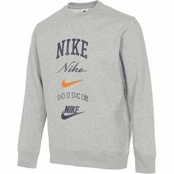 Мужская толстовка Nike Club Fleece Letter Crew Neck серая с начесом | Китай.рф