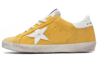 Golden Goose Super Star кожаные шнурованные стильные кеды для скейтбординга женские желто-белые потертые | Китай.рф