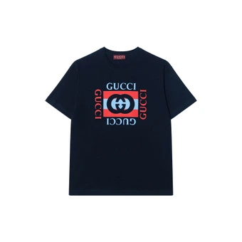 Футболка Gucci с логотипом и круглым вырезом для мужчин, темно-синяя | Китай.рф