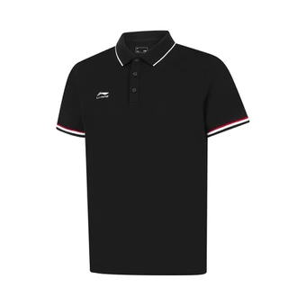 Мужская стильная спортивная дышащая футболка поло Li-Ning черная | Китай.рф