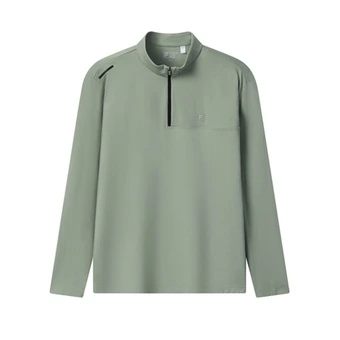 Футболка FILA WHITE с воротником-стойкой — Мужская, цвет армейский зеленый | Китай.рф