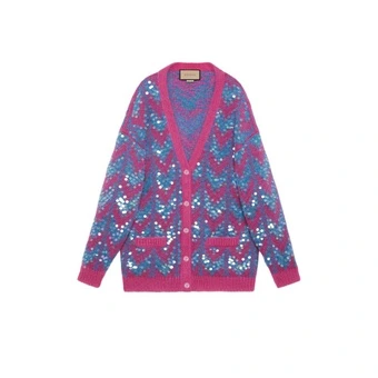 GUCCI FW22 Кардиган с пайетками и длинными рукавами, синий | Китай.рф