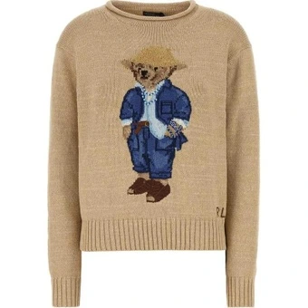 Вязаный свитер Polo Ralph Lauren Polo Bear с круглым вырезом женский коричневый | Китай.рф