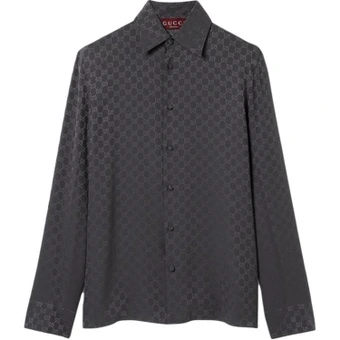Мужская рубашка GUCCI GG Silk Jacquard с длинными рукавами | Китай.рф