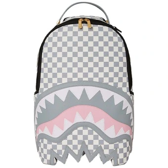 SPRAYGROUND PVC рюкзак: большой логотип акулы, шахматный узор, унисекс, серо-белый | Китай.рф