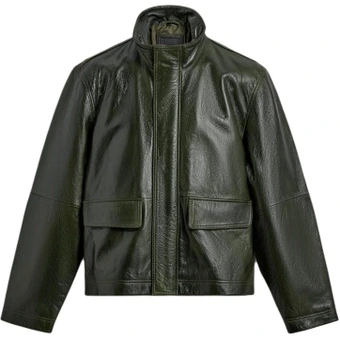 Кожаная куртка ZARA Leather Jackets Men's Dark Green Stand Collar | Китай.рф