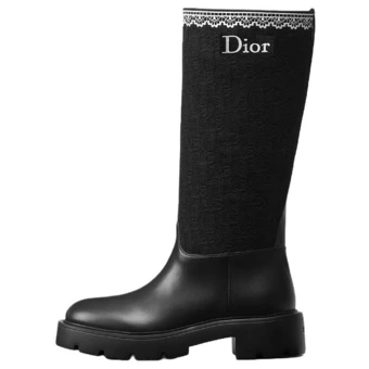 Высокие сапоги DIOR Dentelle из воловьей кожи с круглым носком, женские, черные | Китай.рф