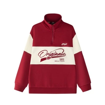 Толстовка FILA KIDS серии ORIGINALE с отложным воротником свободного кроя, цвет соблазнительно-красный | Китай.рф