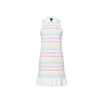 Polo Ralph Lauren Платье SS25 в полоску с отложным воротником без рукавов, для подростков, розово-белое | Китай.рф