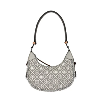 Сумка TORY BURCH T Monogram Cotton Crescent Bag на плечо, серая | Китай.рф