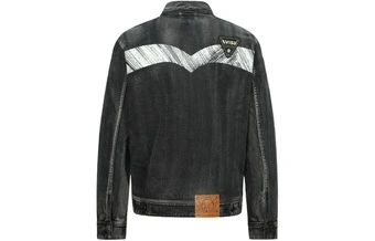 Мужская джинсовая куртка EVISU SS24 с вышивкой черная | Китай.рф
