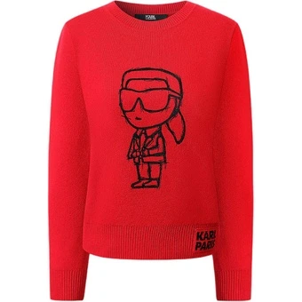 Свитер женский KARL LAGERFELD красный с круглым вырезом | Китай.рф