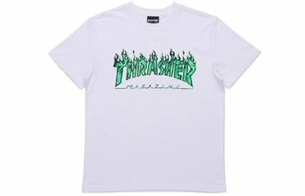 Футболка Thrasher Ghost Flame, японская версия, унисекс, бело-зеленая | Китай.рф
