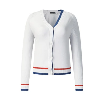 Вязаный свитер FILA Golf для женщин, удлиненный кардиган с V-образным вырезом, белый | Китай.рф