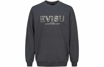 Толстовка EVISU мужская с принтом фуку и оленя, серый цвет, свободный крой | Китай.рф